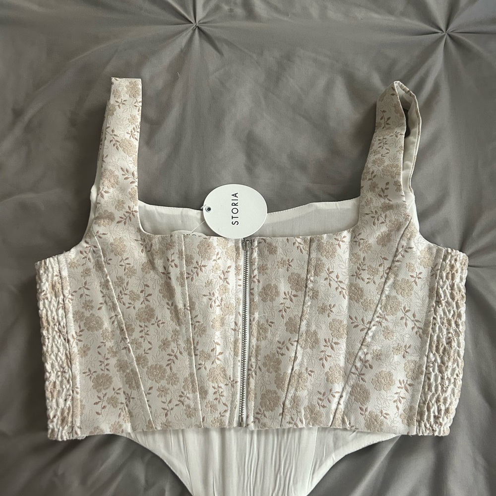 Storia Cream Mini Skirt and Corset Top Set